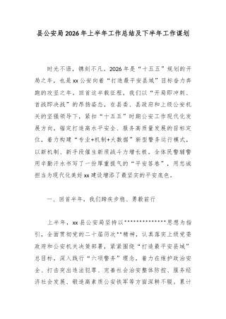 县公安局2026年上半年工作总结及下半年工作谋划