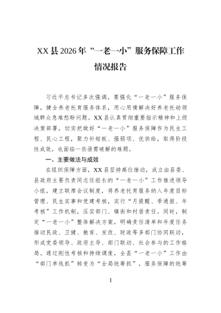 XX县2026年“一老一小”服务保障工作情况报告