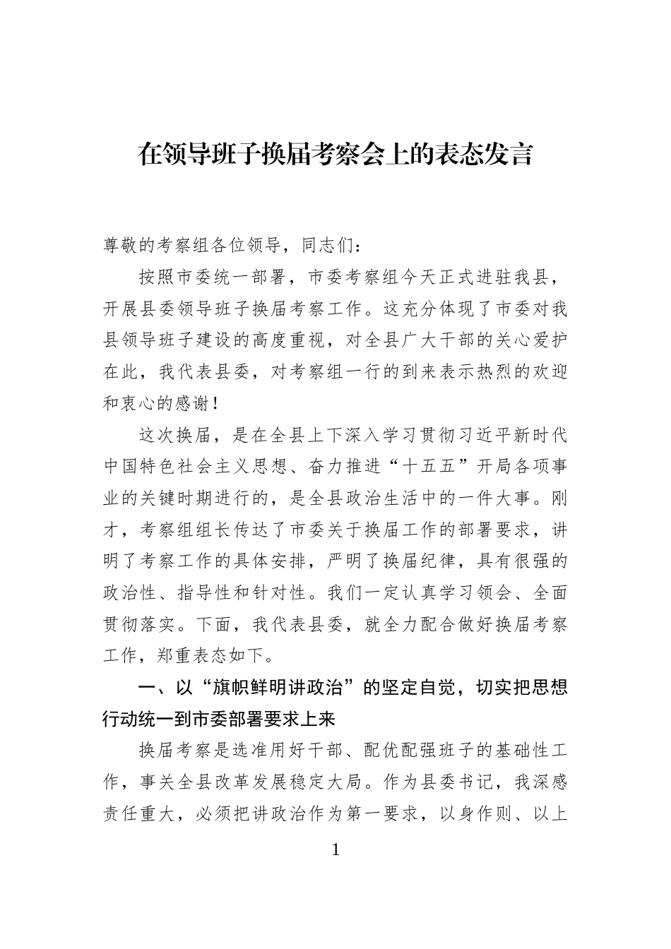 在领导班子换届考察会上的表态发言_第1页