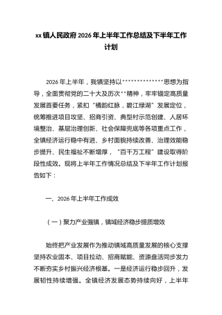 镇人民政府2026年上半年工作总结及下半年工作计划