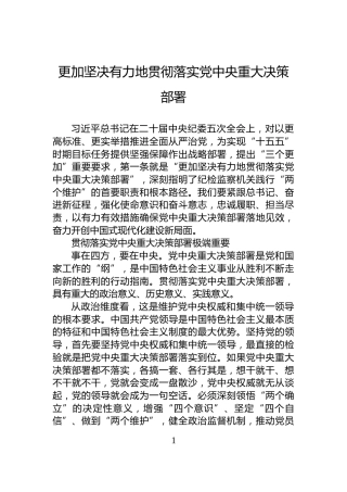 更加坚决有力地贯彻落实党中央重大决策部署