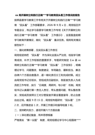 局开展树立和践行正确政绩观学习教育回头看工作情况的报告