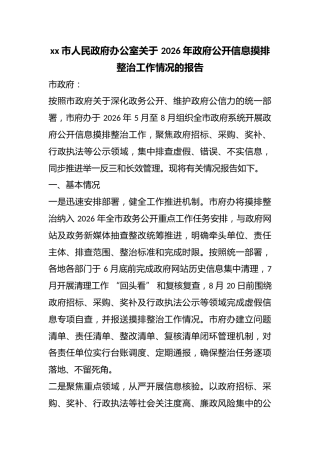 市人民政府办公室关于2026年政府公开信息摸排整治工作情况的报告