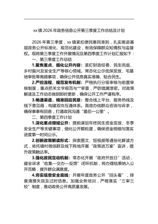 镇2026年政务信息公开第三季度工作总结及计划