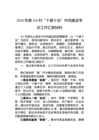 2026年度XX村“十查十治”作风建设专访工作汇报材料