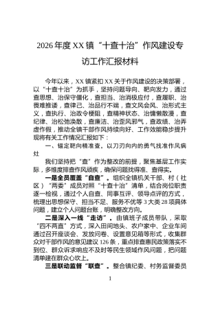 2026年度XX镇“十查十治”作风建设专访工作汇报材料