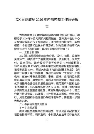 XX县财政局2026年内部控制工作调研报告