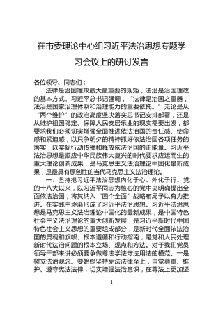 在市委理论中心组习近平法治思想专题学习会议上的研讨发言