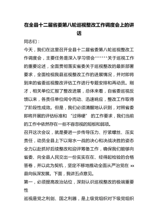 在全县十二届省委第八轮巡视整改工作调度会上的讲话