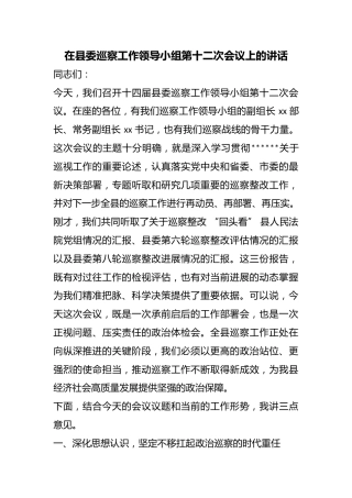 在县委巡察工作领导小组第十二次会议上的讲话