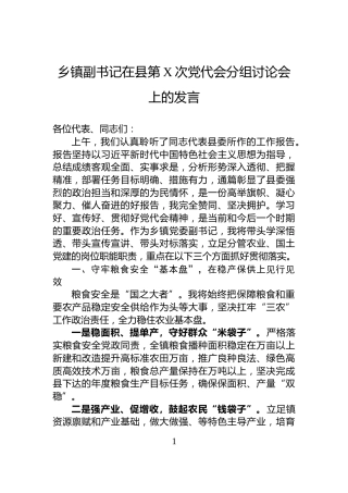 乡镇副书记在县第X次党代会分组讨论会上的发言