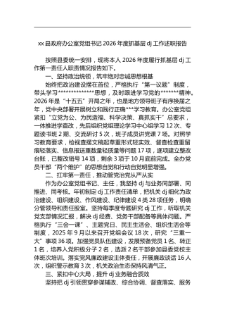 县政府办公室党组书记2026年度抓基层党建工作述职报告
