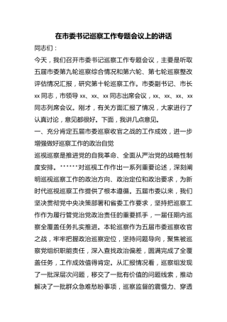 在市委书记巡察工作专题会议上的讲话