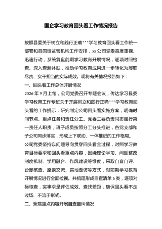 国企学习教育回头看工作情况报告