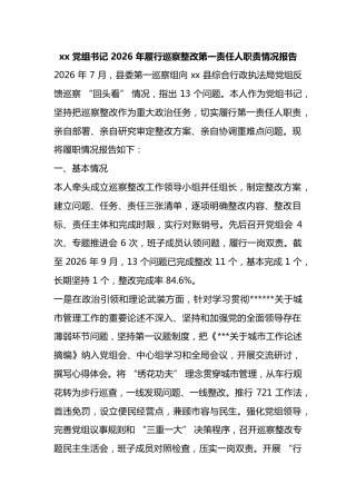 党组书记2026年履行巡察整改第一责任人职责情况报告