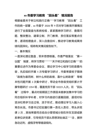 市委学习教育“回头看”情况报告