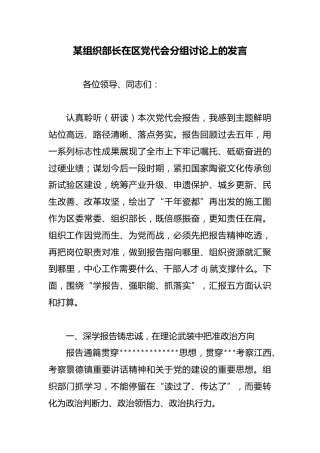 某组织部长在区党代会分组讨论上的发言