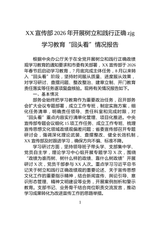 XX宣传部2026年开展树立和践行正确zjg学习教育“回头看”情况报告
