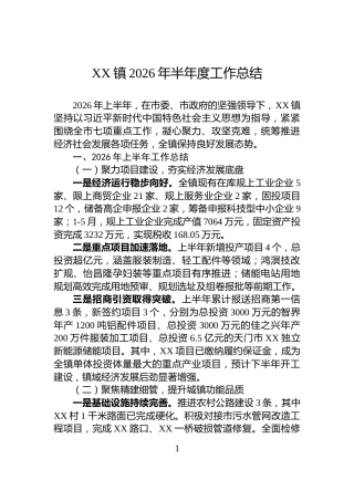 XX镇2026年半年度工作总结