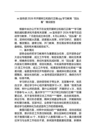 X宣传部2026年开展树立和践行正确zjg学习教育“回头看”情况报告