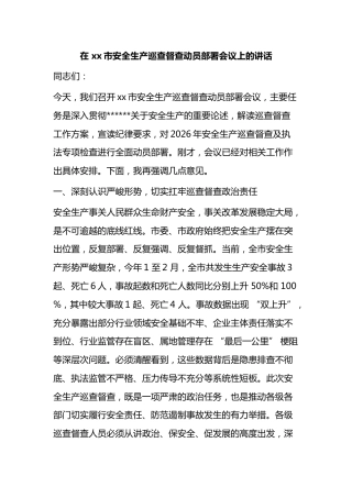在市安全生产巡查督查动员部署会议上的讲话