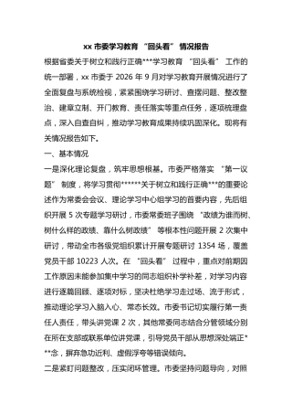 市委学习教育“回头看”情况报告
