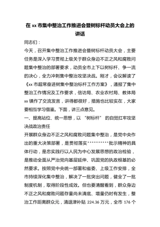 在市集中整治工作推进会暨树标杆动员大会上的讲话