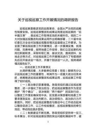 关于巡视巡察工作开展情况的调研报告