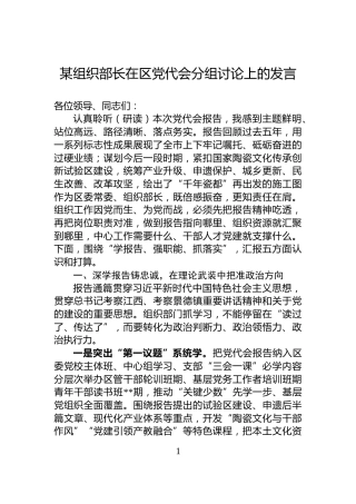 某组织部长在区党代会分组讨论上的发言