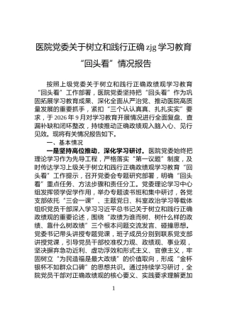 医院党委关于树立和践行正确zjg学习教育“回头看”情况报告