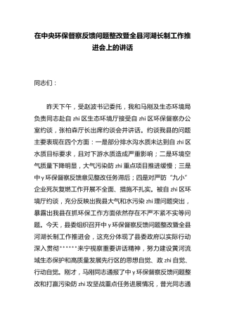 在中央环保督察反馈问题整改暨全县河湖长制工作推进会上的讲话