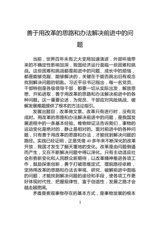 善于用改革的思路和办法解决前进中的问题
