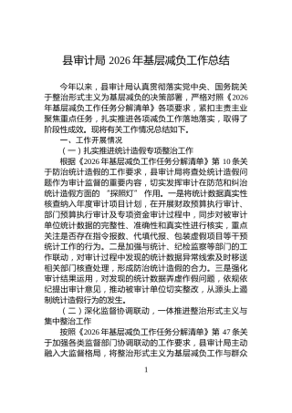 县审计局+2026年基层减负工作总结
