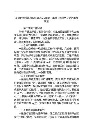 县自然资源和规划局2026年第三季度工作总结及第四季度谋划