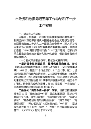 市政务和数据局近五年工作总结和下一步工作安排