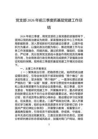 党支部2026年前三季度抓基层党建工作总结