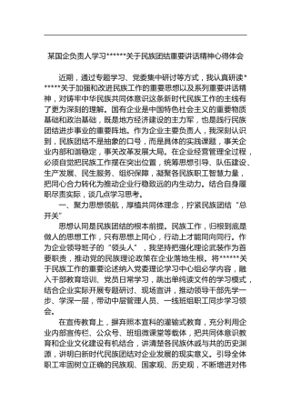 某国企负责人学习XX关于民族团结重要讲话精神心得体会