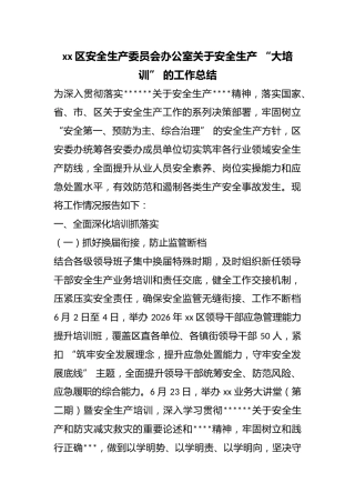 区安全生产委员会办公室关于安全生产“大培训”的工作总结