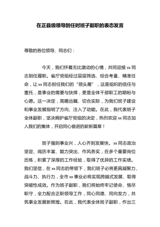 在正县级领导到任时班子副职的表态发言