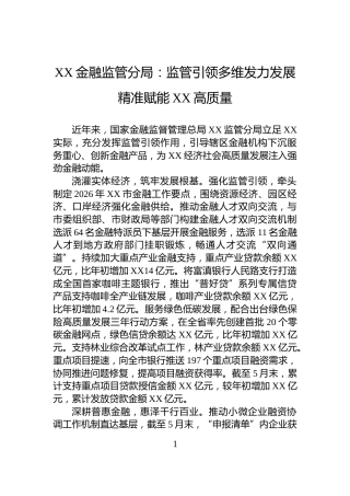 XX金融监管分局：监管引领多维发力发展精准赋能XX高质量