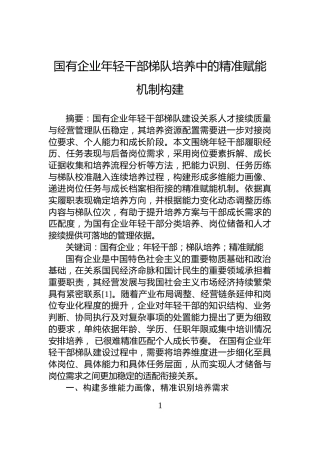 国有企业年轻干部梯队培养中的精准赋能机制构建