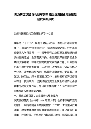 聚力转型攻坚深化改革创新迈出国资国企高质量赶超发展新步伐