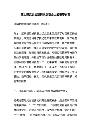 在上级党委巡察情况反馈会上的表态发言