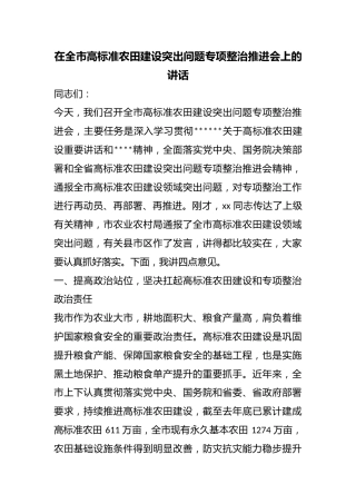 在全市高标准农田建设突出问题专项整治推进会上的讲话