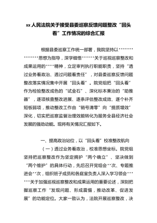人民法院关于接受县委巡察反馈问题整改“回头看”工作情况的综合汇报
