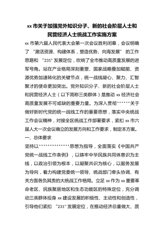 市关于加强X外知识分子、新的社会阶层人士和民营经济人士统战工作实施方案