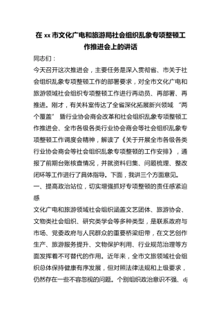 在市文化广电和旅游局社会组织乱象专项整顿工作推进会上的讲话
