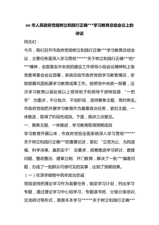 市人民政府党组树立和践行正确政绩观学习教育总结会议上的讲话