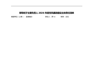 编办领导班子、主要负责人及领导班子其他成员2026年度党风廉政建设主体责任清单1