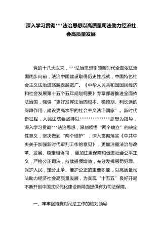 深入学习贯彻X法治思想以高质量司法助力经济社会高质量发展
